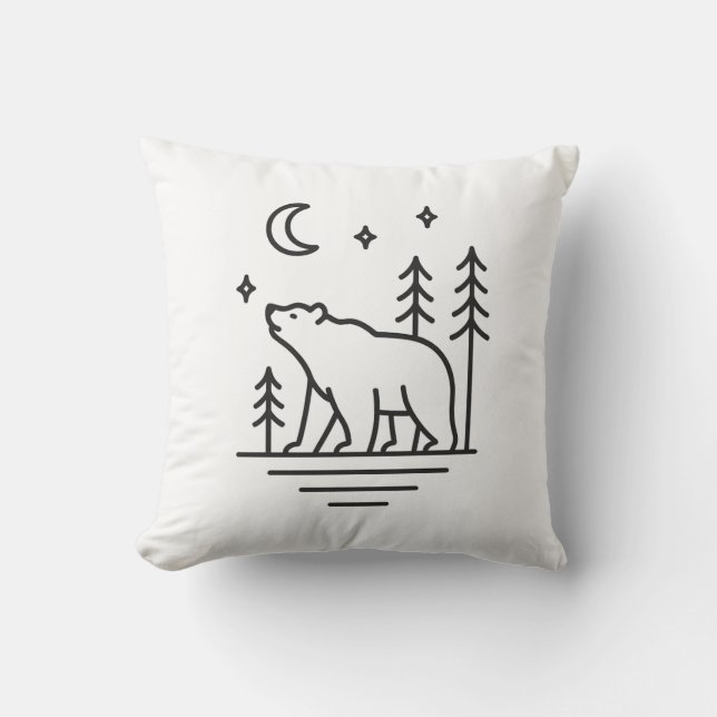 Almofada Wilderness Bear Under the Moon Decorative Pillow (Frente)