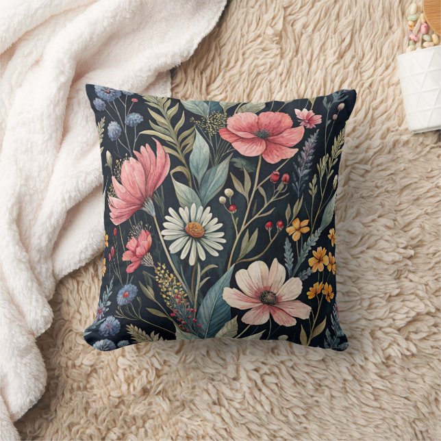 Almofada Wildflowers Botanical Inspiration Black (Cobertor)