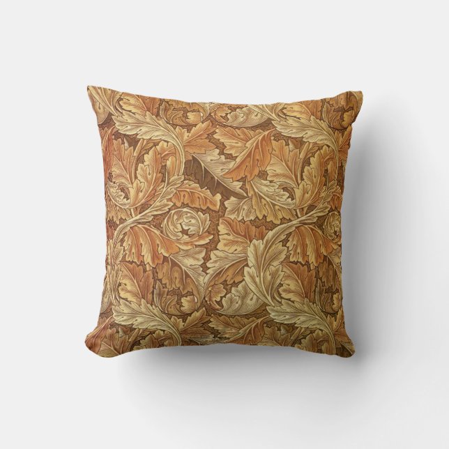 Almofada William Morris Acanthus Marrom Folhas de Outono (Frente)