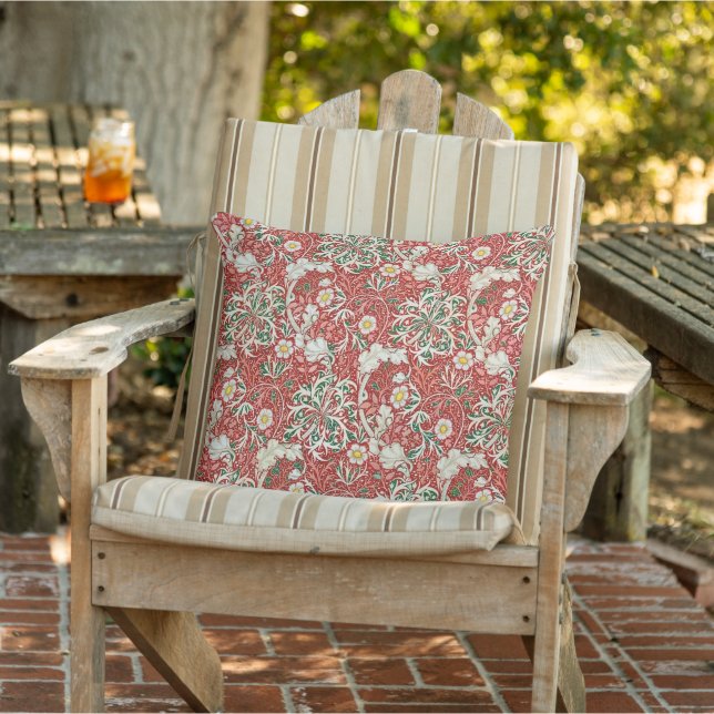 Almofada William Morris Algas Flor Antiga Vermelho Verde (Cadeira)