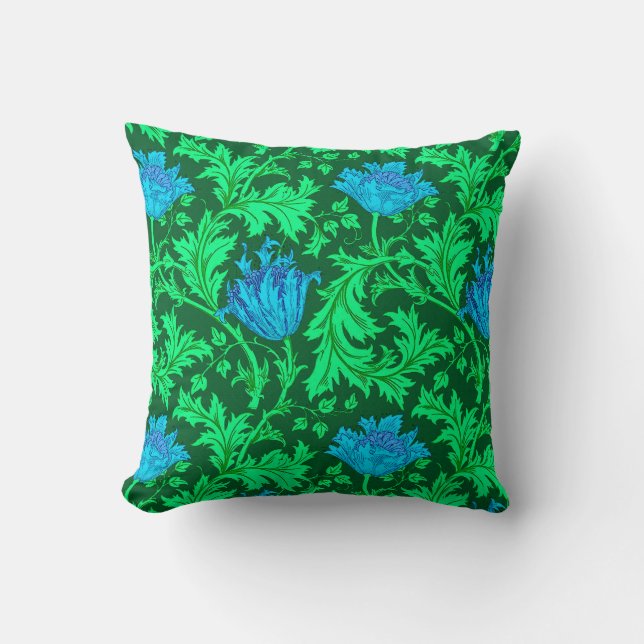 Almofada William Morris Anemone, Emerald Green e Blue (Frente)