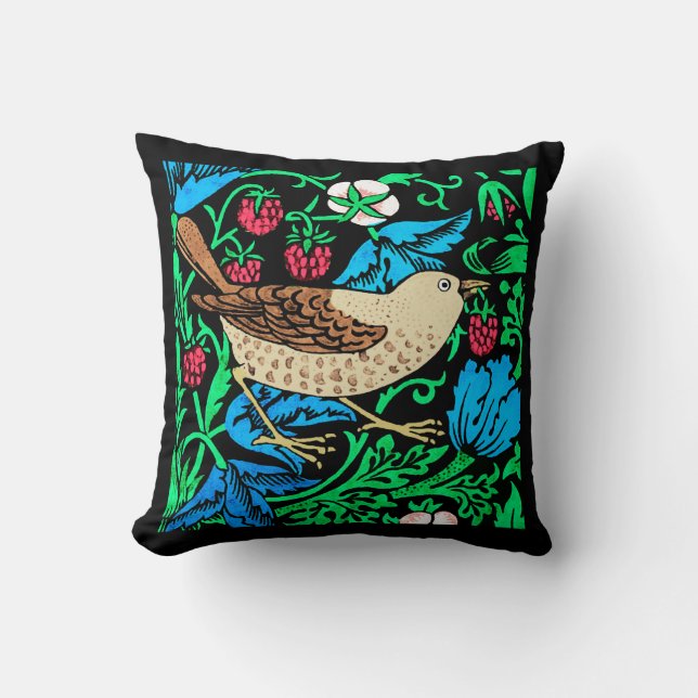 Almofada William Morris Bird & Flower Azulejo, em preto (Frente)