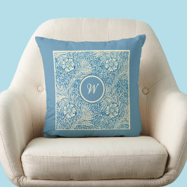 Almofada William Morris Blue Marigold Padrão com Inicial