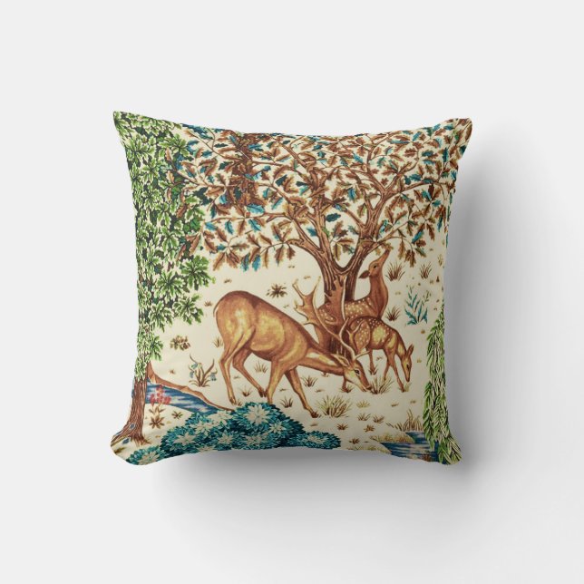 Almofada William Morris Deer, de uma Beige da Tapeçaria (Frente)