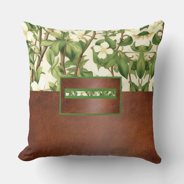 Almofada William Morris Elegant White & Green Flower Tree (Frente)