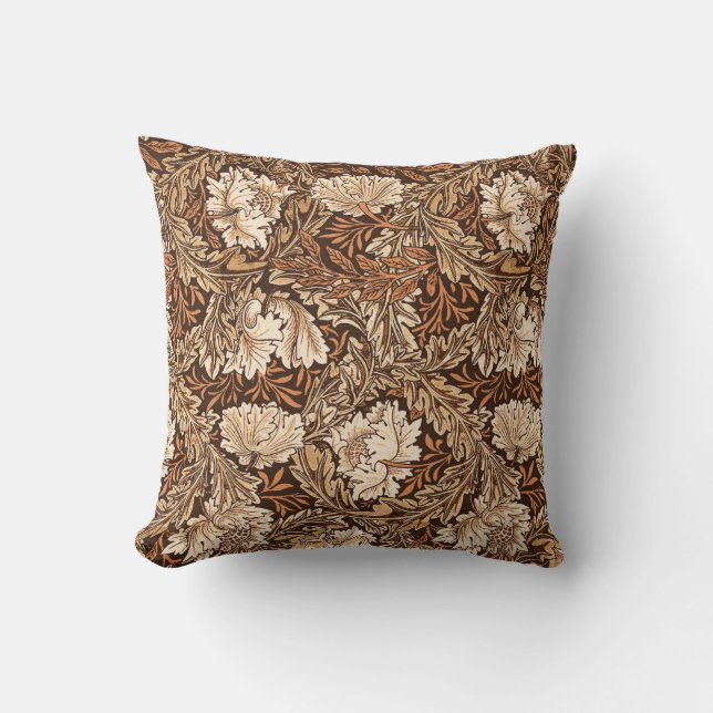 Almofada William Morris floral, castanho chocolate e bege (Frente)