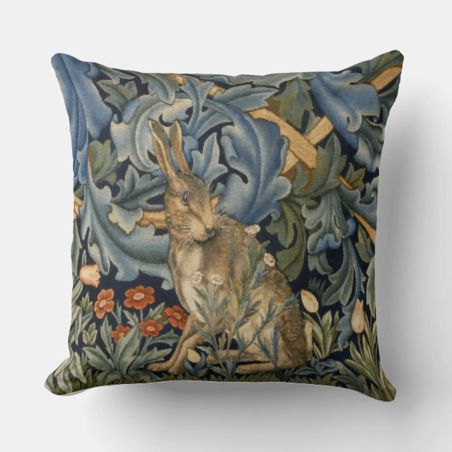 Almofada William Morris Forest Rabbit Floral Art Nouveau (Frente)