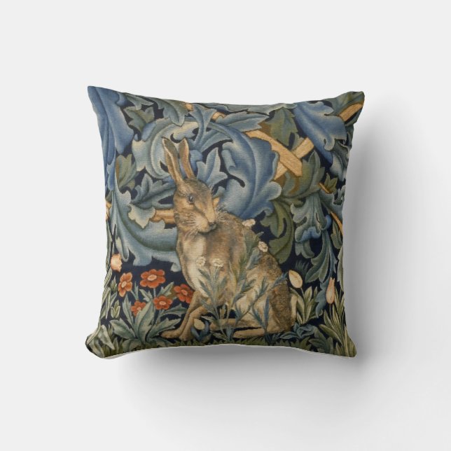 Almofada William Morris Forest Rabbit Floral Art Nouveau (Frente)