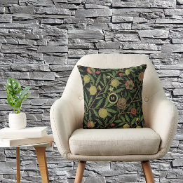 Almofada William Morris Fruta Padrão com Monograma Inicial