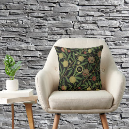 Almofada William Morris Fruta Padrão com Monograma Inicial