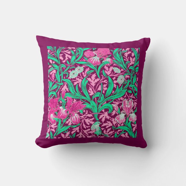 Almofada William Morris Irises, Fuchsia Pink e Wine (Frente)