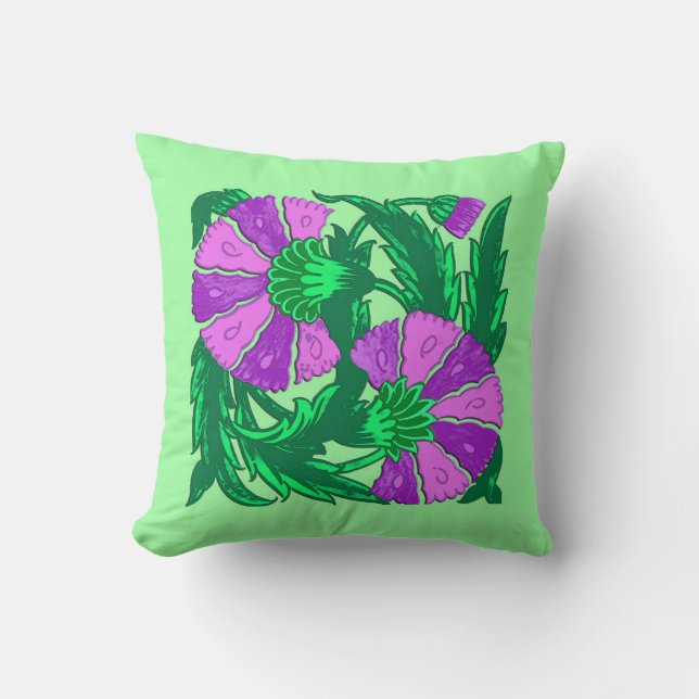 Almofada William Morris Jacobean, Orchid Purple e Green (Frente)