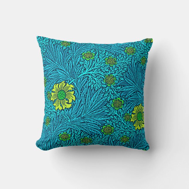 Almofada William Morris Marigold, Turquesa e Cobalto Azul (Frente)