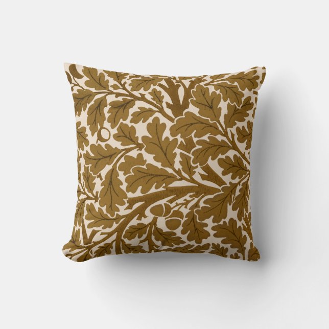 Almofada William Morris Oak Folhas, Café Brown e Beige (Frente)