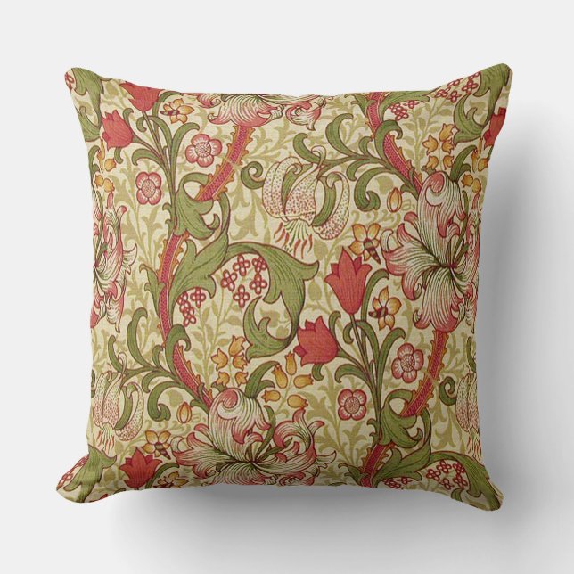 Almofada William Morris Ouro Lily Floral Patterno (Frente)