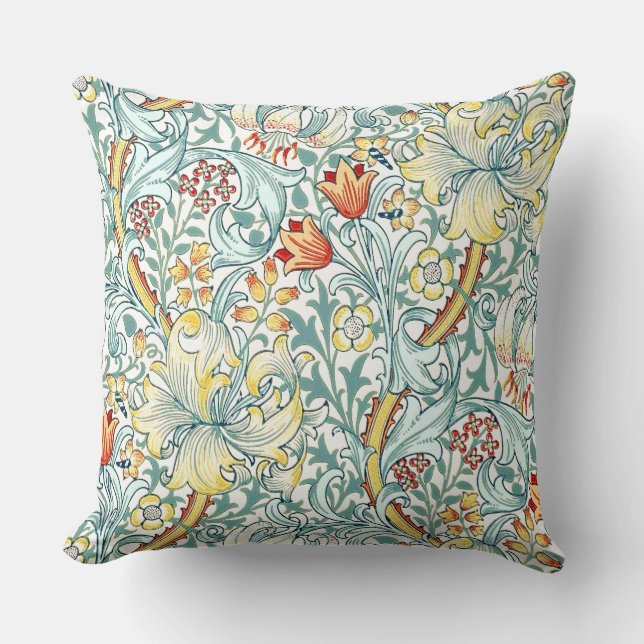 Almofada William Morris Ouro Lily Floral Patterno (Frente)