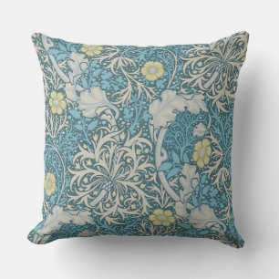 Almofada William Morris, padrão art nouveau, algas, azul,f