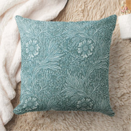 Almofada William Morris, padrão floral teal, redesenhado, c