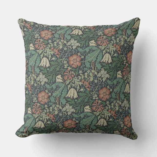 Almofada William Morris Vintage Compton Verde Rosa Floral (Frente)