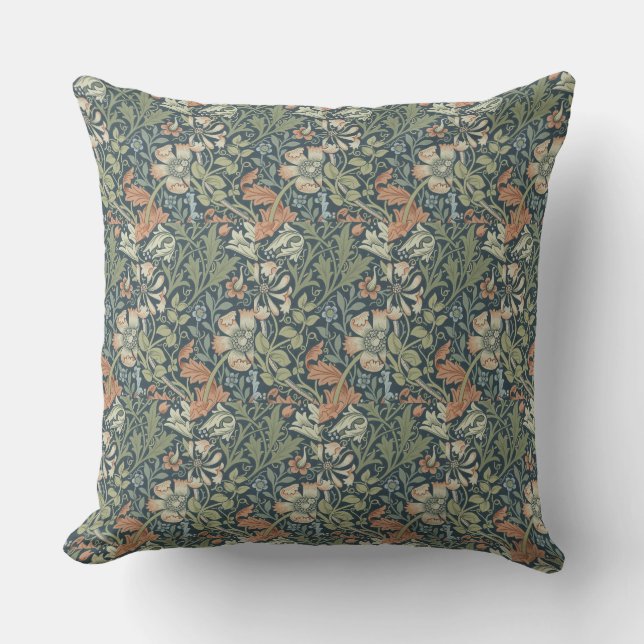 Almofada William Morris Vintage Compton Verde Rosa Floral (Frente)