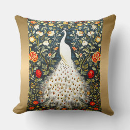 Almofada William Morris White Peacock Art Deco Prata Dourad