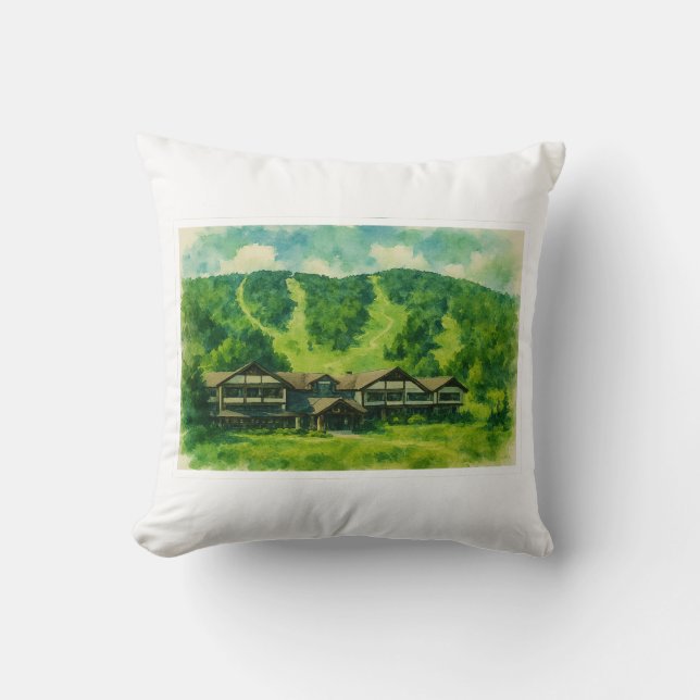 Almofada Windham Mountain Lodge NY Summer Watercolor (Frente)