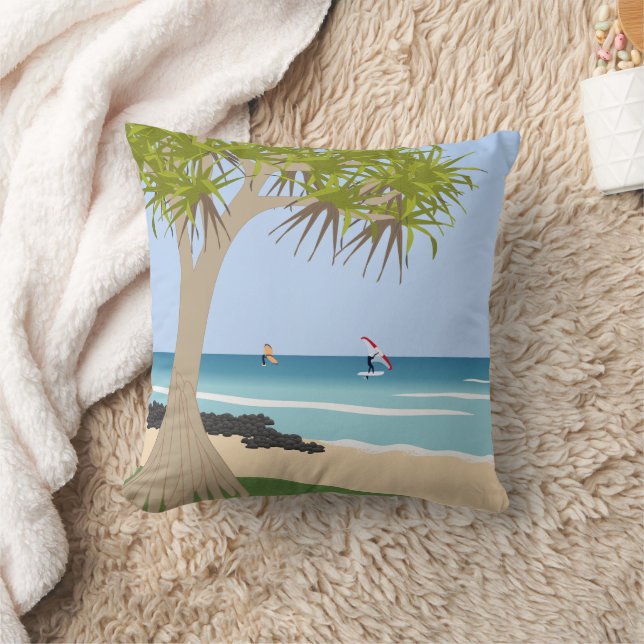 Almofada Wing Foil Surfers Pandanus Tree na Praia (Cobertor)