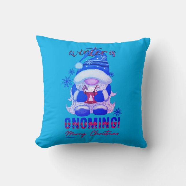 Almofada WINTER ESTÁ A PASSAR Gnomo de natal engraçado (Frente)