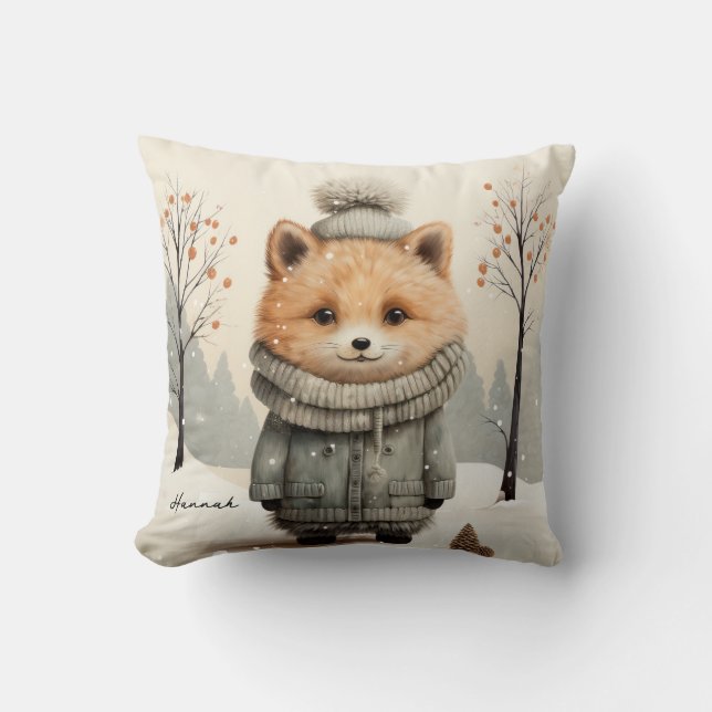 Almofada Winter Fox Throw Pillow Customized with Name (Frente)