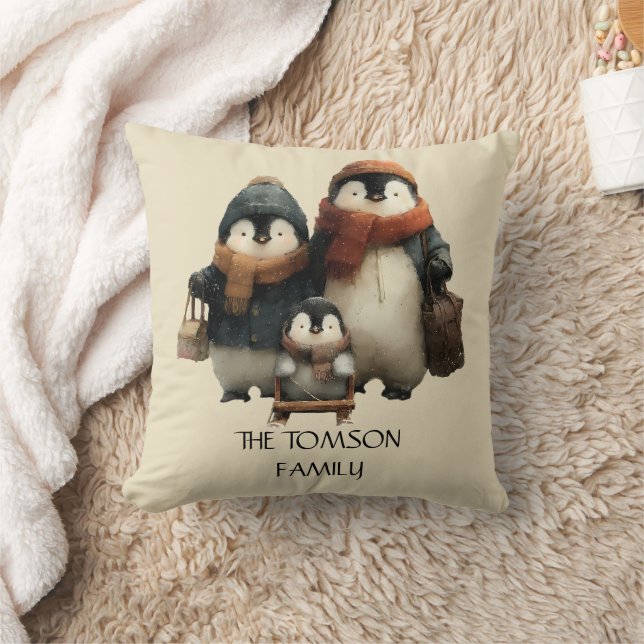 Almofada Winter Penguin Family Personalized Design (Cobertor)