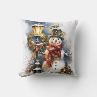 Almofada  Winter Pillow – Snowman & Streetlamp Scene