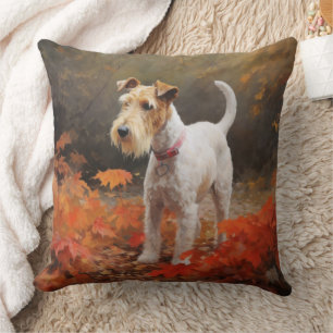 Almofada Wirefox Terrier no Outono Folhas Caídas Inspiram 