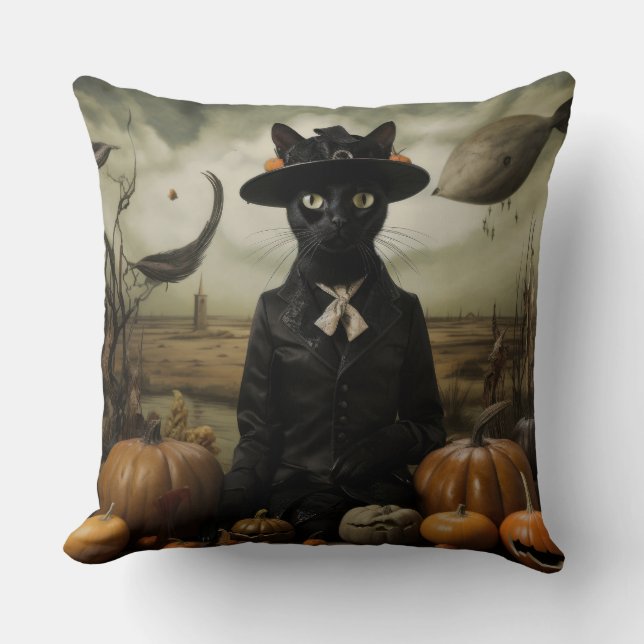 Almofada Witch Cat with Pumpkins  (Frente)