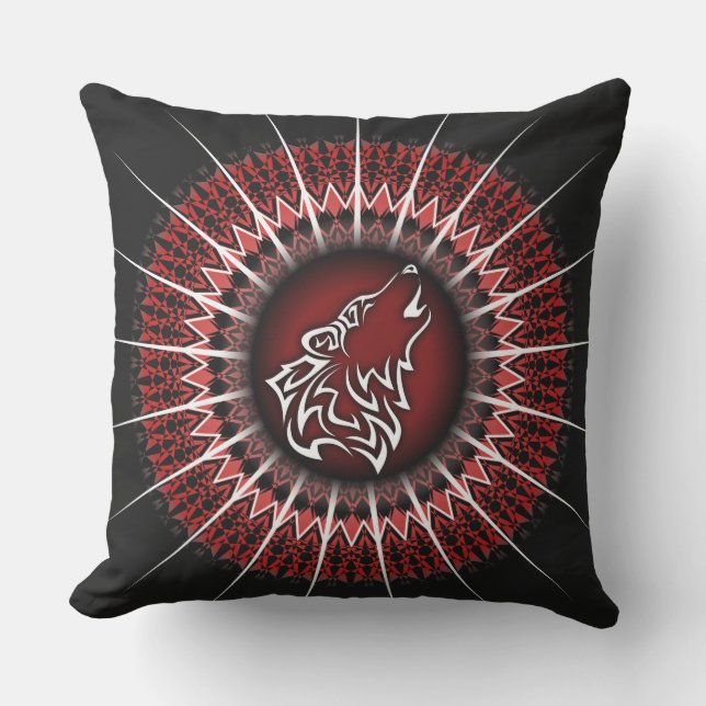 Almofada Wolf e Mandala Red Black Modern (Frente)