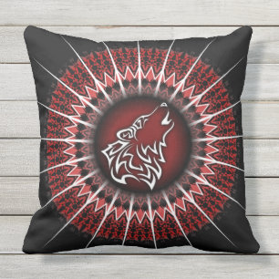 Almofada Wolf e Mandala Red Black Modern