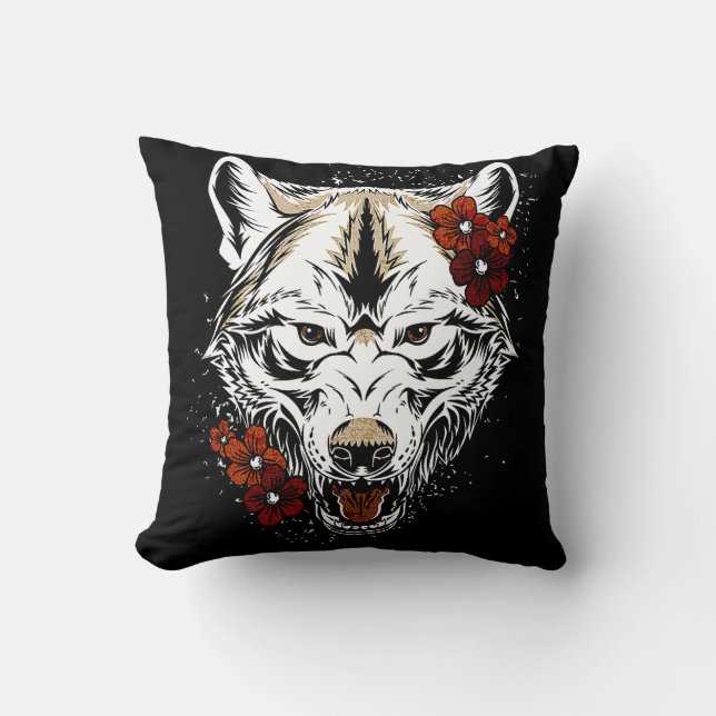 Almofada Wolf Flower Tatoo Vintage (Frente)