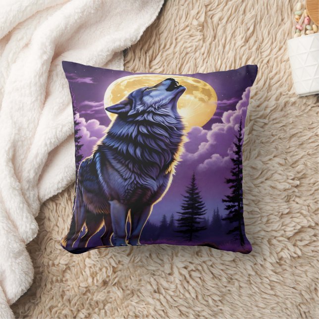 Almofada Wolf Howling Em Lua Cheia. (Cobertor)