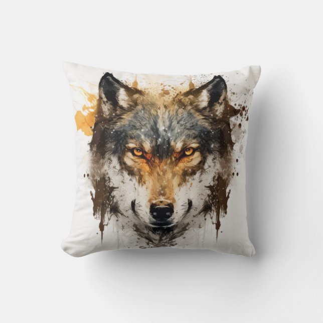 Almofada Wolf Portrait Animal Painting Willife Outdoor (Frente)