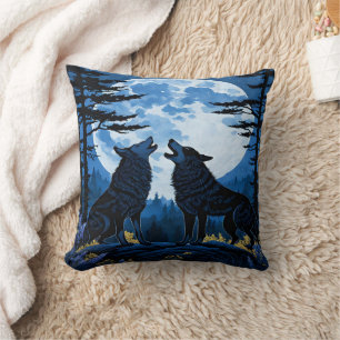 Almofada Wolves Howling Sob uma lua cheia à noite