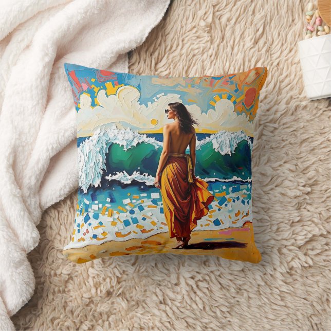 Almofada Woman on Beach Abstract Seaside Art Personalized (Cobertor)