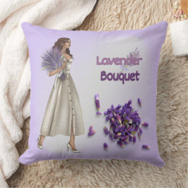 Almofada Woman with Lavender Bouquet Throw Pillow