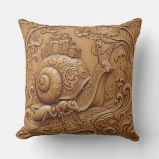 Almofada Wood carving effect Throw Cushion snail and ant
