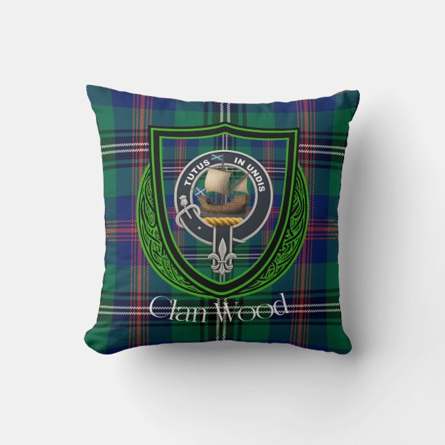 Almofada Wood Scottish Clan Tartan & Crest (Frente)