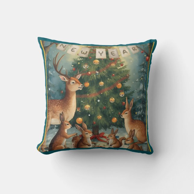 Almofada Woodland Animal Christmas New Year (Frente)