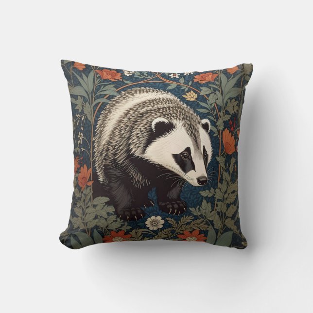 Almofada Woodland Badger William Morris Inspirou (Frente)