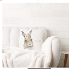 Almofada Woodland Bunny Rabbit Watercolor Nome Personalizad