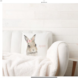 Almofada Woodland Bunny Rabbit Watercolor Nome Personalizad