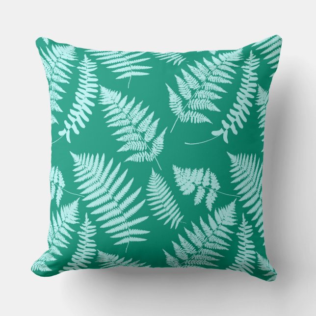 Almofada Woodland Fern Pattern, Aqua e Turquoise (Frente)