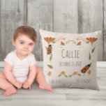 Almofada Woodland Floral Ladybug Nursery Baby Birth<br><div class="desc">Decorre o seu berçário do tema da floresta com este travesseiro floral giro do joelho! Adicione as estatísticas de natalidade para um presente especial! Isto faz um presente excelente para uma nova mãe.</div>
