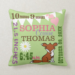 Almofada Woodland Fox Baby Birth Stats